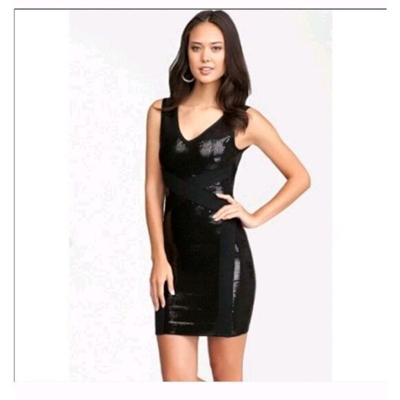 Nwt Bebe Ghost In The Tower Wrapping Bands Sequin Dress Women's Size Large Black - Picture 1 of 9